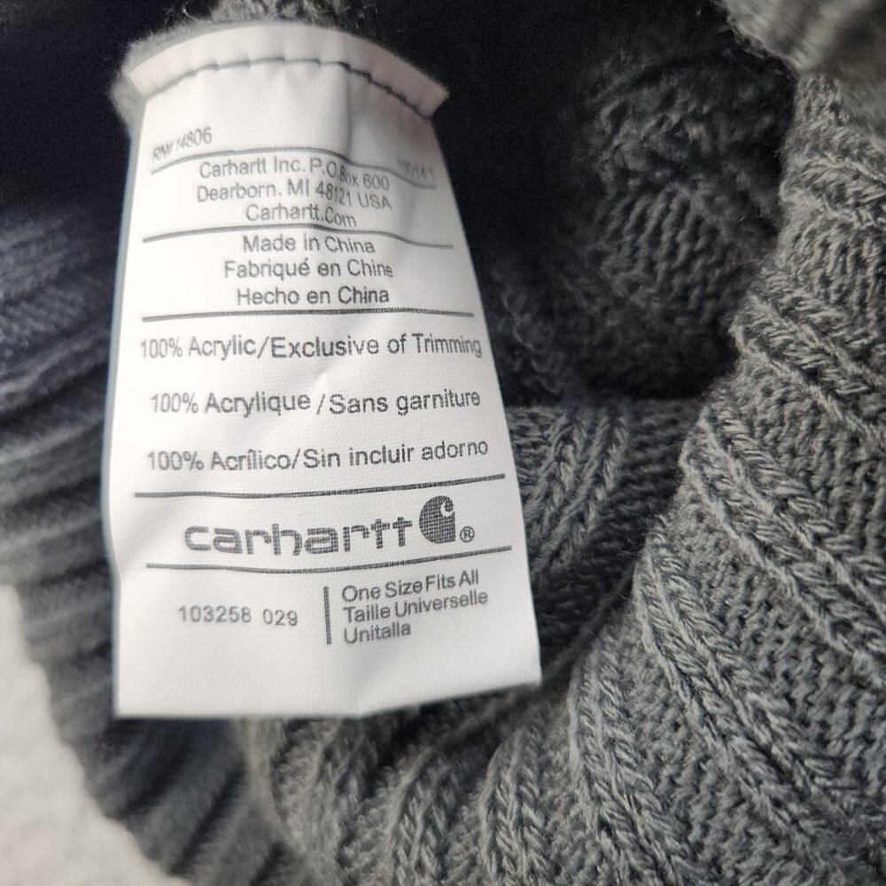 Carhartt Rexburg Hat Gray Beanie Sock Hat Gray Winter Outdoors Cuffed Pom Pom - Picture 3 of 4